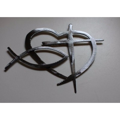 Heart & Cross and Fish Special   Silver HANGING METAL WALL ART DECOR   163202747424